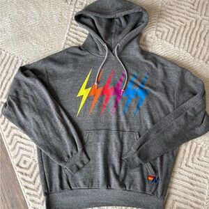 Aviator Nation Charcoal Hoodie with Multicolor Lightning Bolts Women’s XS